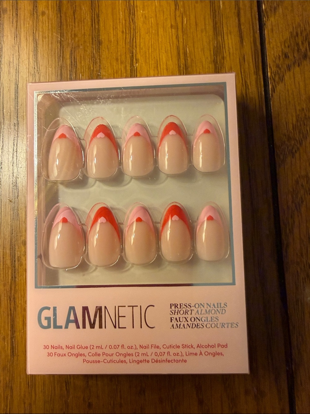 GLAMnetic Short Almond Press-On Nails with Pink & Red French Tip - Picture 3 of 7